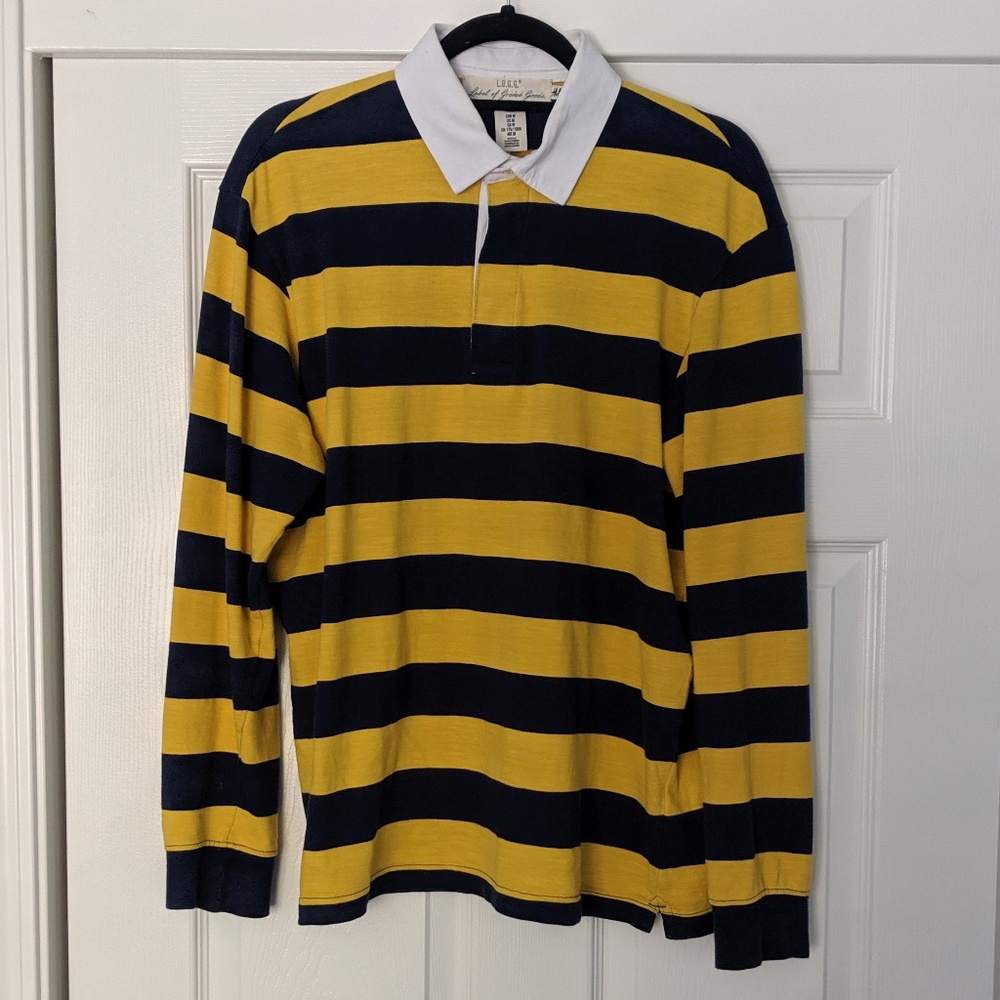 Yellow and navy striped rugby shirt